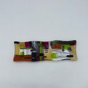 Lauren Goldfield '92 Fused Art Glass Tray Plate Colorful Abstract Design Devided